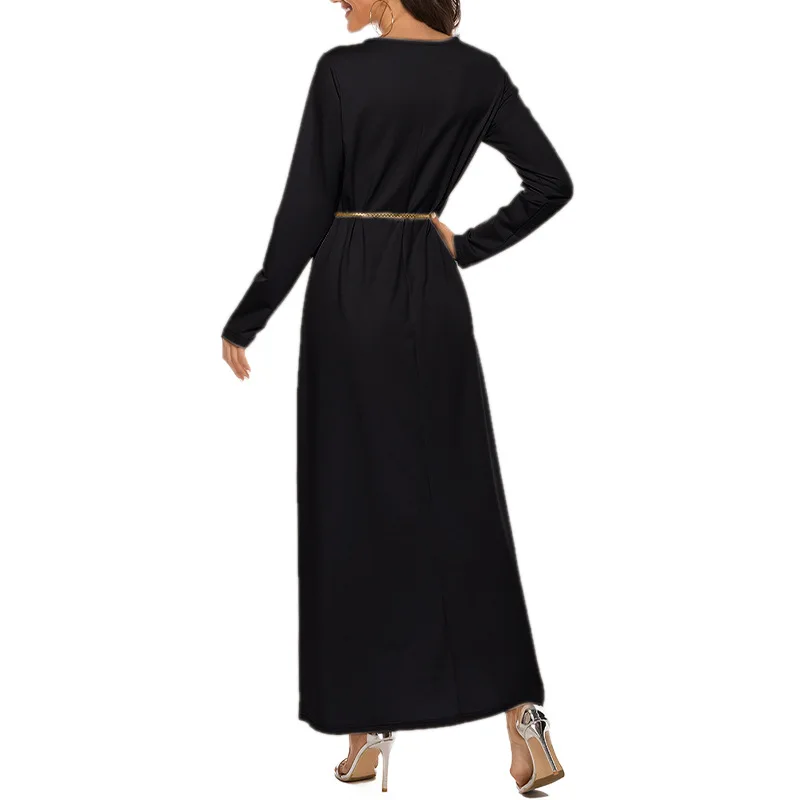 New Muslim Basic Long-sleeved 95% Cotton Gift Belt Middle East Abayas for Women Vistidos Musulmana Modest Largos Robes