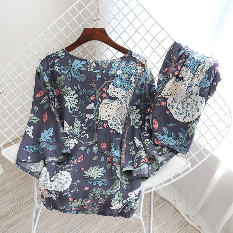 Summer Women's Home Clothes Seven Point Sleeve Sleep Tops with Shorts Two-piece Suit for Home Female Sleepwear Pijamas  Pijamas