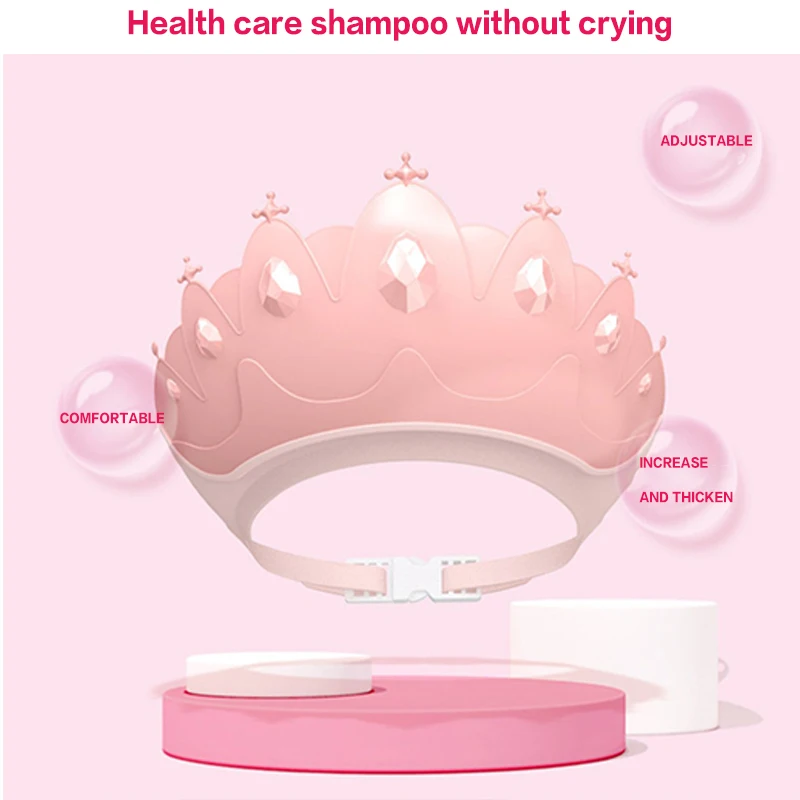 Adjustable Size Children Shampoo Cap Crown Baby Shower Cap Cartoon Bath Visor Infant Hair Shield Ear Protection Waterproof images - 6
