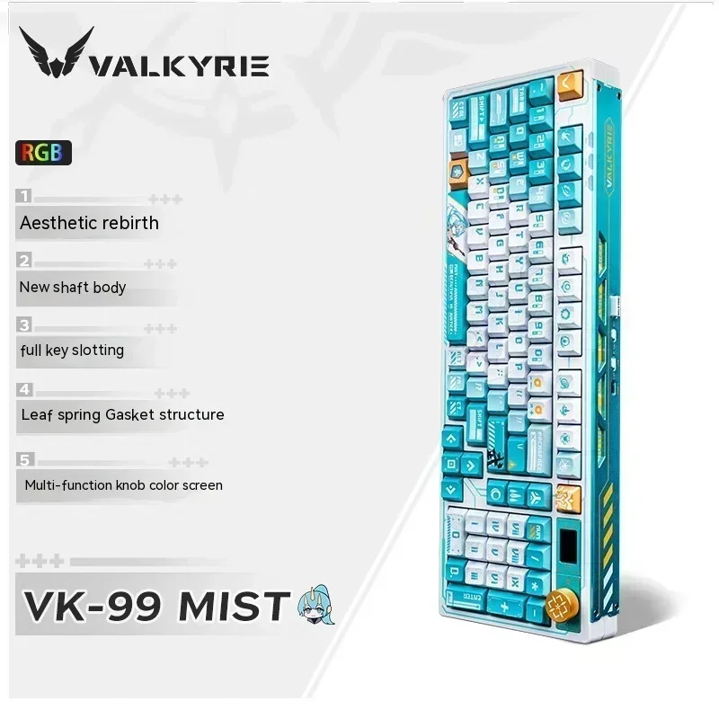 VALKYRIE VK99 Механические клавиатуры RGB Беспроводная Bluetooth 2,4G Проводная 3-режимная полноклавишная игровая клавиатура с возможностью горячей замены ПК Киберспорт (art.: 3920ca37008c8) - 3920ca37008c8