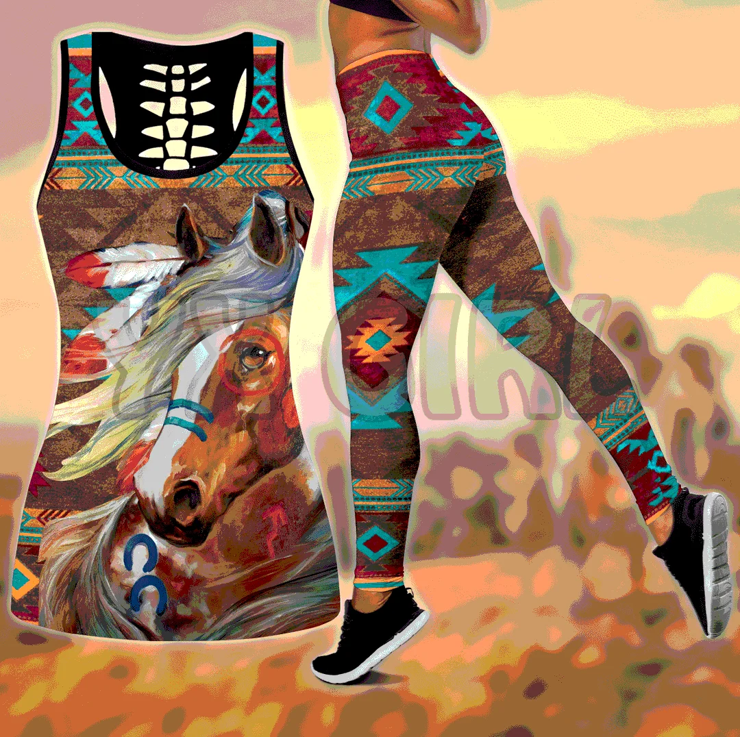 Horse Mix Native Patterns Native   3D Printed Tank Top+Legging Combo Outfit Yoga Fitness Legging Women