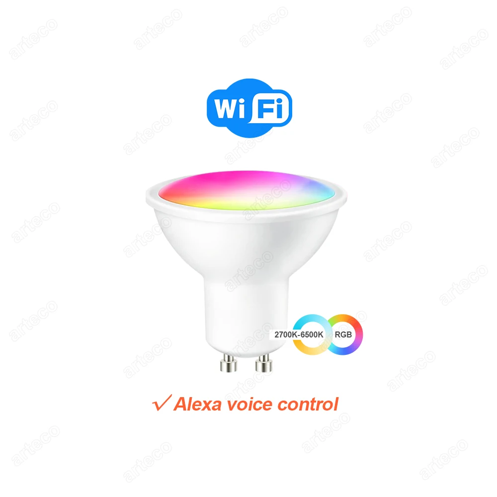 

Умная светодиодная лампа Tuya GU10 RGB+CW+WW 5Вт 220В arteco