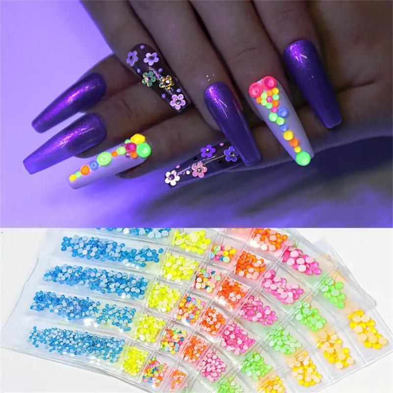 

Luminous Noctilucent Glitter Rhinestones Glass Strass Fluorescence Nail Art Decorations DIY Manicure Colorful Nail Accessories