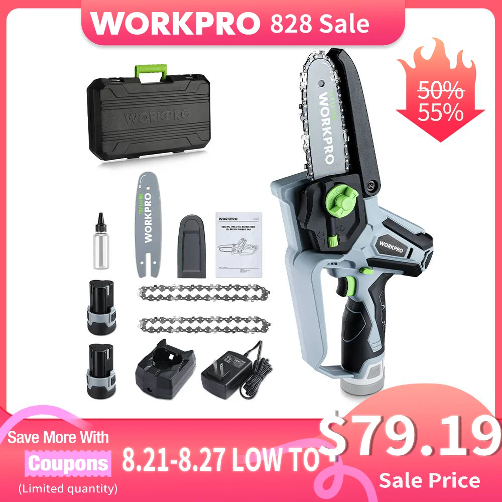 WORKPRO 12V Electric 6 Inch Mini Chainsaw Rechargeable Cordl