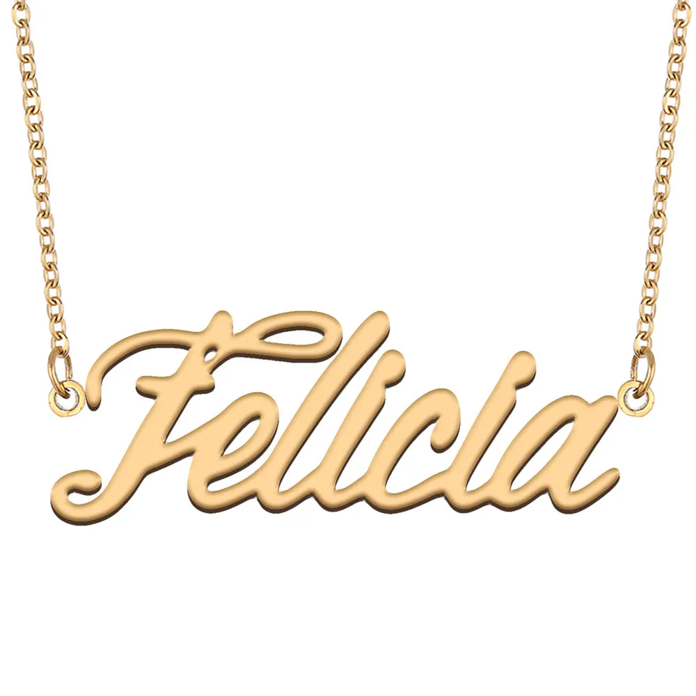 

Felicia Name Necklace for Women Stainless Steel Jewelry Gold Color Nameplate Pendant Collares Para Mujer Letters Choker