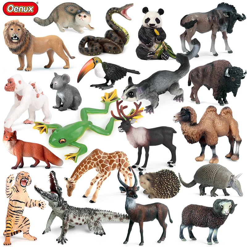 

Oenux Zoo Wild Animal Lion Tiger Fox Snake Giraffe Chimpanzees Camel Deer Model Action Figures PVC Educational Cute Toy For Kids