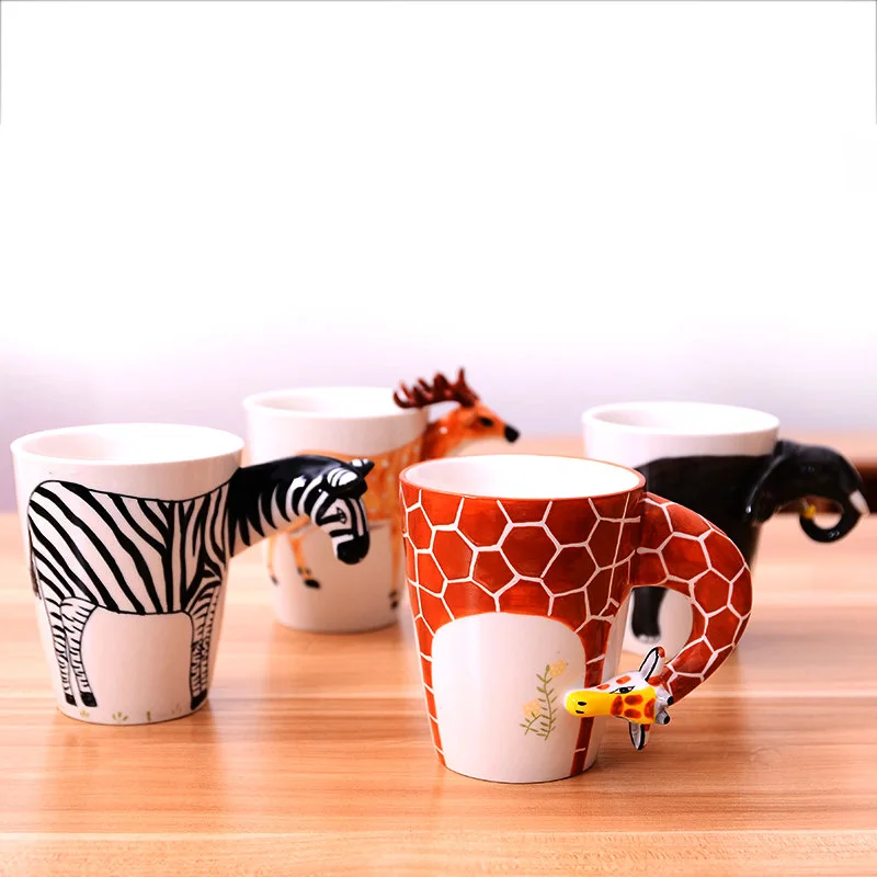 

400 мл креативная 3D Трехмерная ручная роспись керамическая кружка кофейная чашка с животными мультяшная чашка для воды Жираф