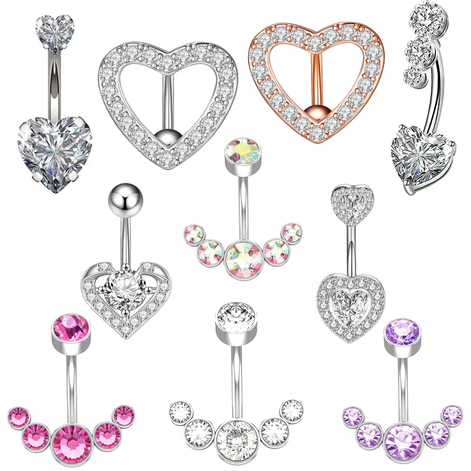 Crystal Double Heart Belly Button Ring Navel Piercing CZ Belly Piercing Rings Jewelry Umbilical Pircing Women Body Jewelery