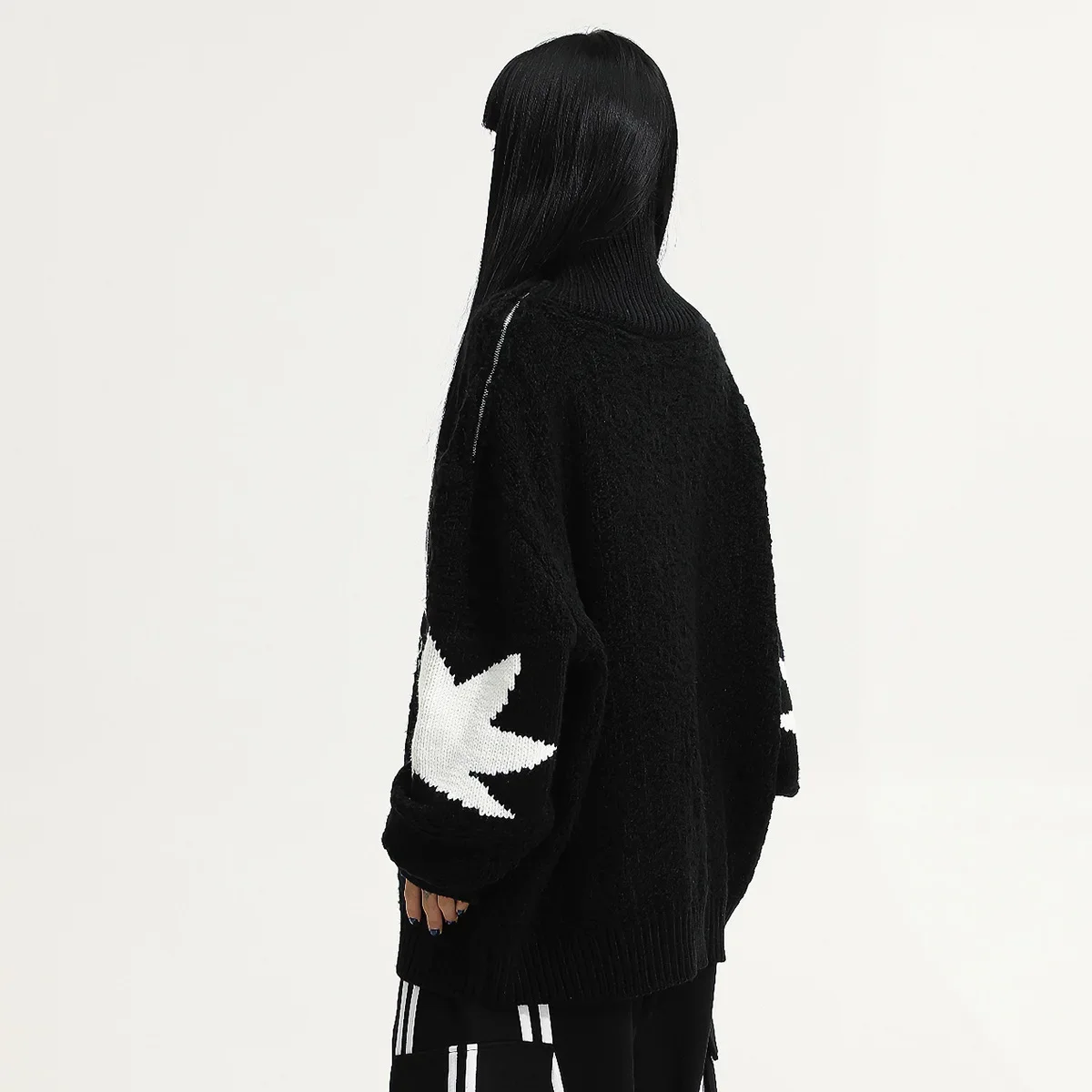 Нишевый трехмерный свитер-поло/черепаховый вырез металлическая молния