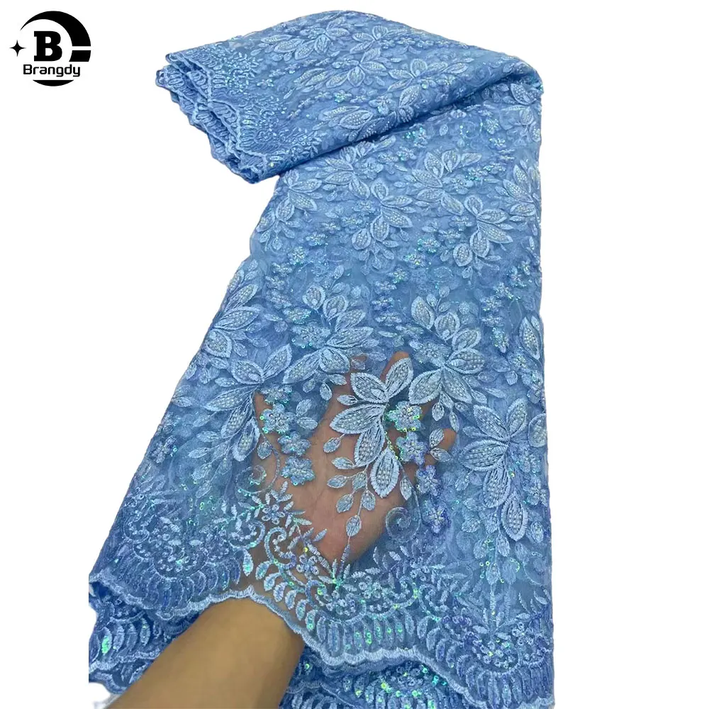 Африканская сетчатая кружевная ткань с бисером нигерийская молочная шелковая