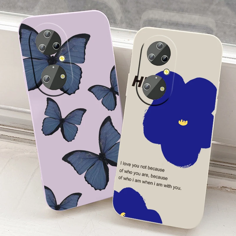

Luxury Flower Butterfly Phone Case For Huawei P50 P40 P30 P20 Pro Lite E Y9S Y9A Y9 Y6 Nova Y70 5T 9 5G Liquid Rope