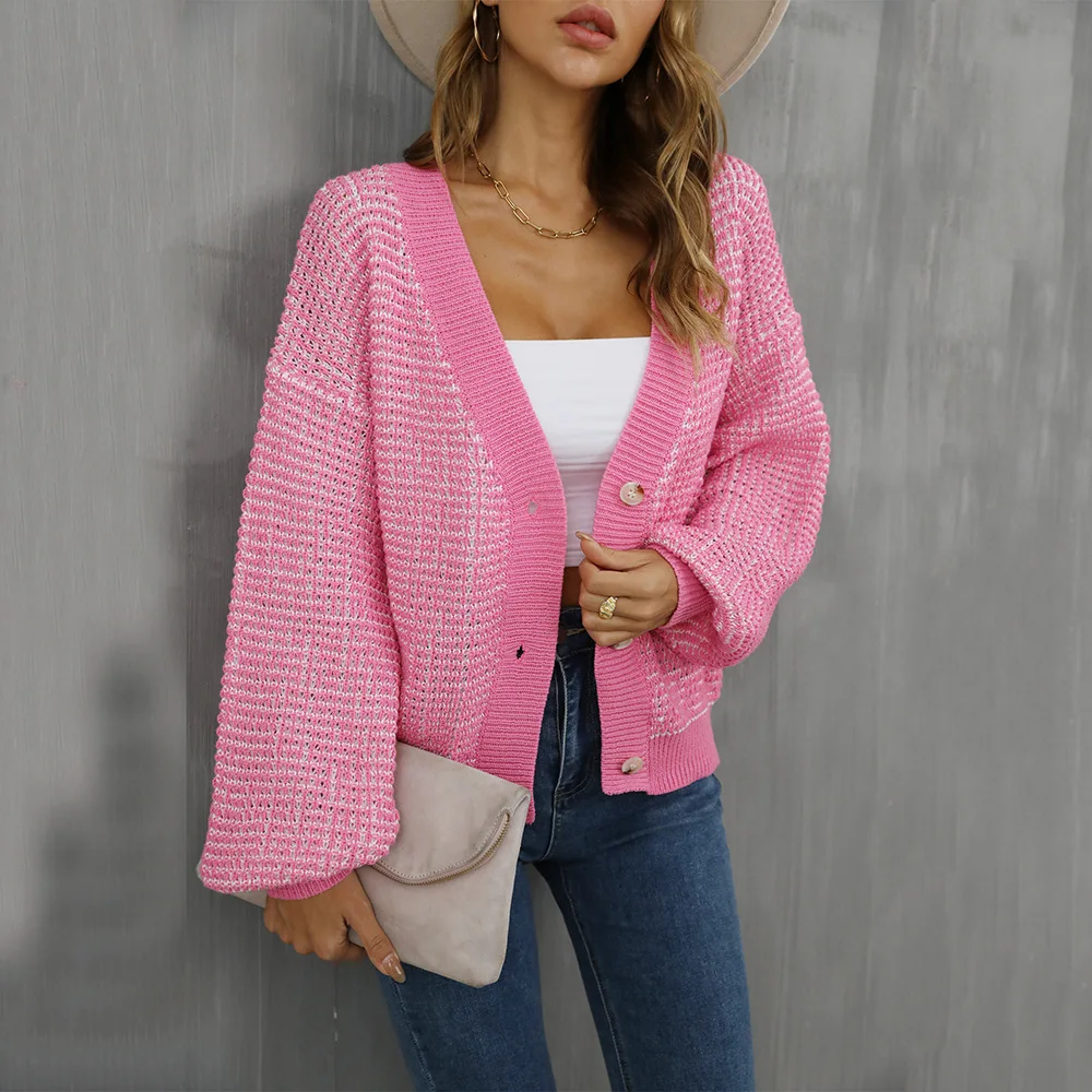 

2022 Winter Women Sweaters V-Neck Casual Loose Knitting Single Breasted Elegant Fashion Autumn Open Stitch Female Cardigan C4080