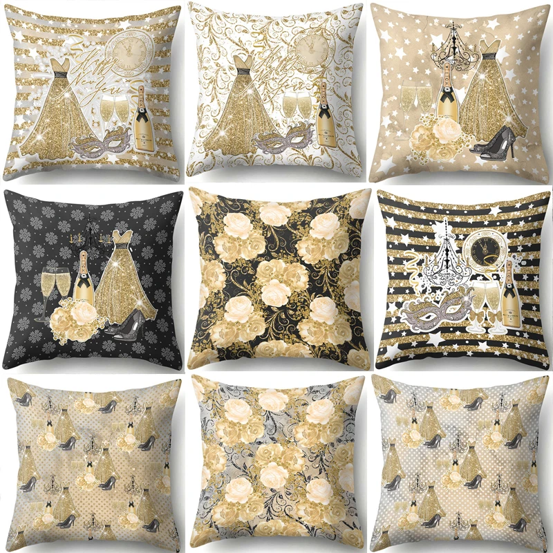 

Золотая серия, наволочка для подушки, платье, цветы, подушка для спальни, дивана, Автомобильная подушка, чехол на подушку