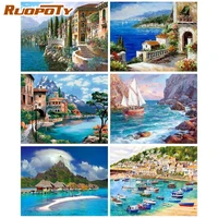 ruopoty painting by numbers seaside boat drawing on canvas handpainted paint art gift diy pictures by number scenery kits home d