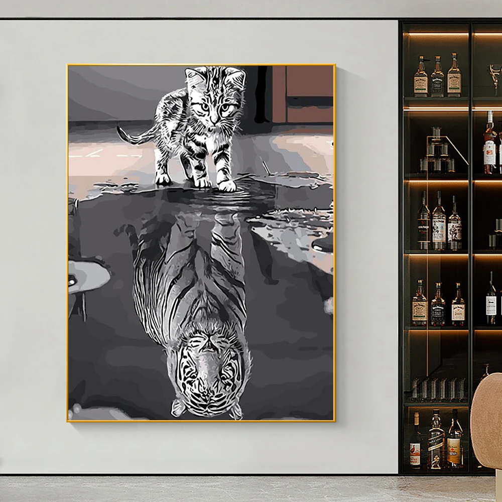 

Abstract Black White Cat Tiger Canvas Painting Cartoon Animal Posters And Prints Wall Art Pictures For Living Room Home Decor
