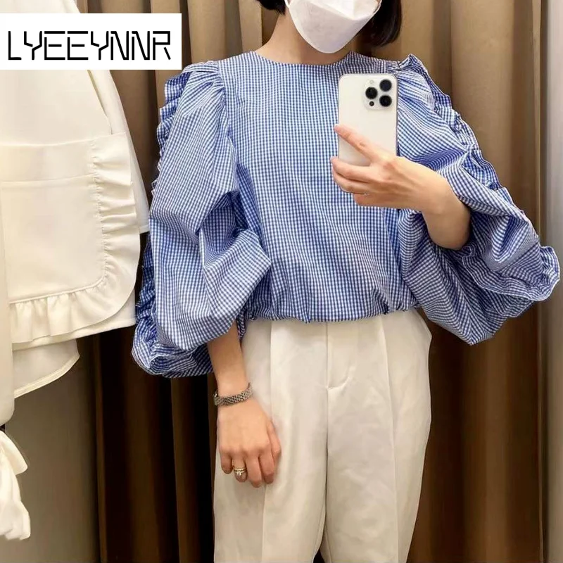 Блузка Женская Офисная с круглым вырезом Свободная Повседневная рубашка в