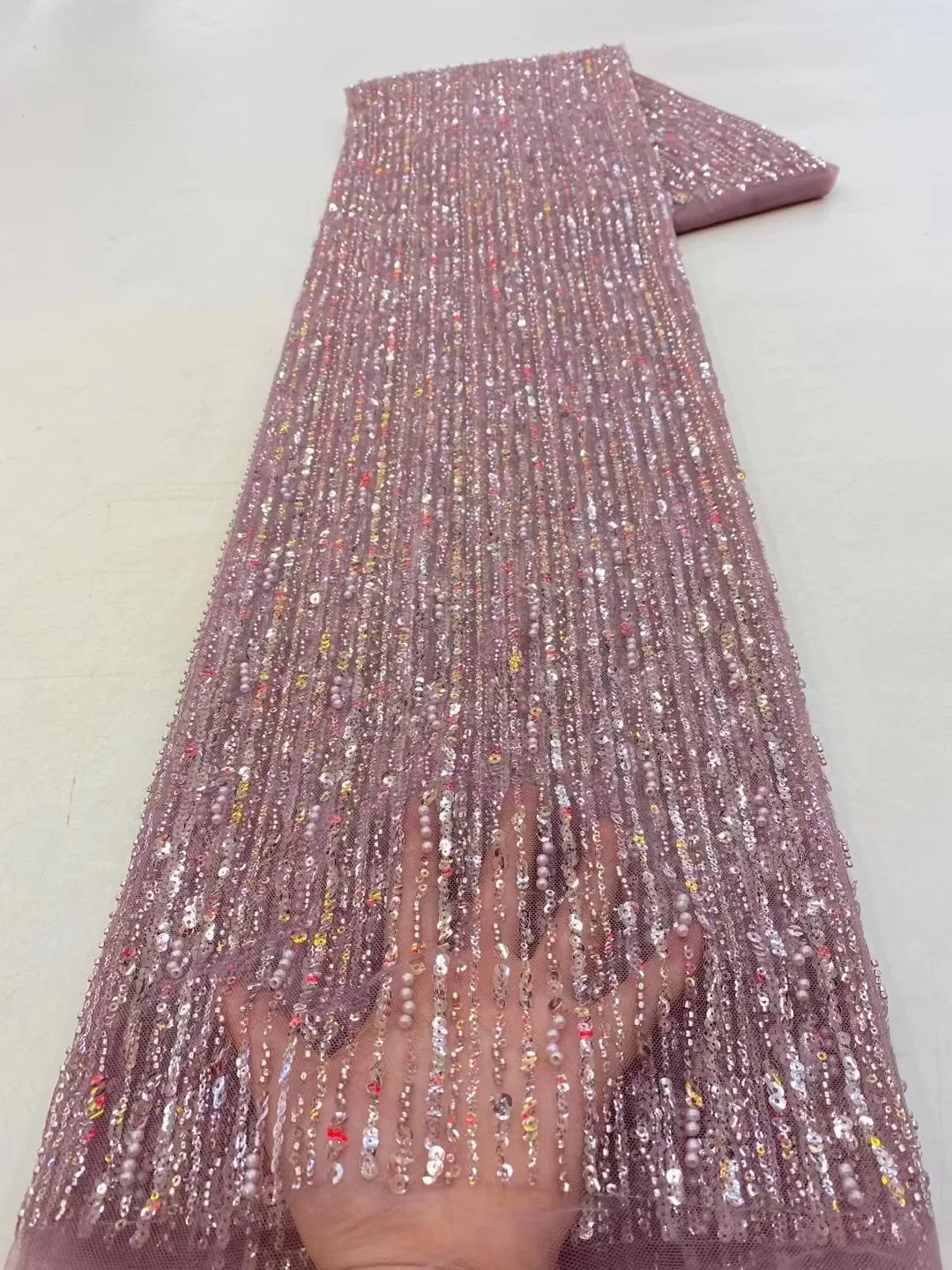 

High Quality African Lace Fabric Beades Lace Fabric With Sequins Embroidery Nigerian French Tulle Mesh Lace Fabric For Sewing