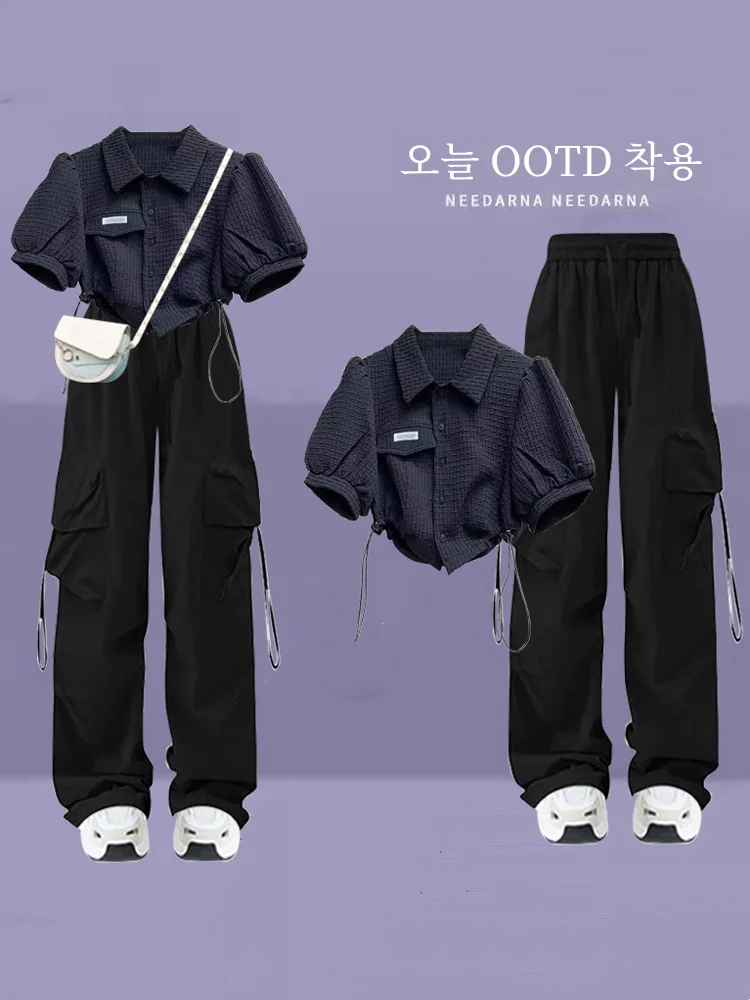 Preppy Sle A and Suit Women's Cargo Pants New Arrival 2025 Summer Shirt Two-piece Set Small Sized Man's Wear