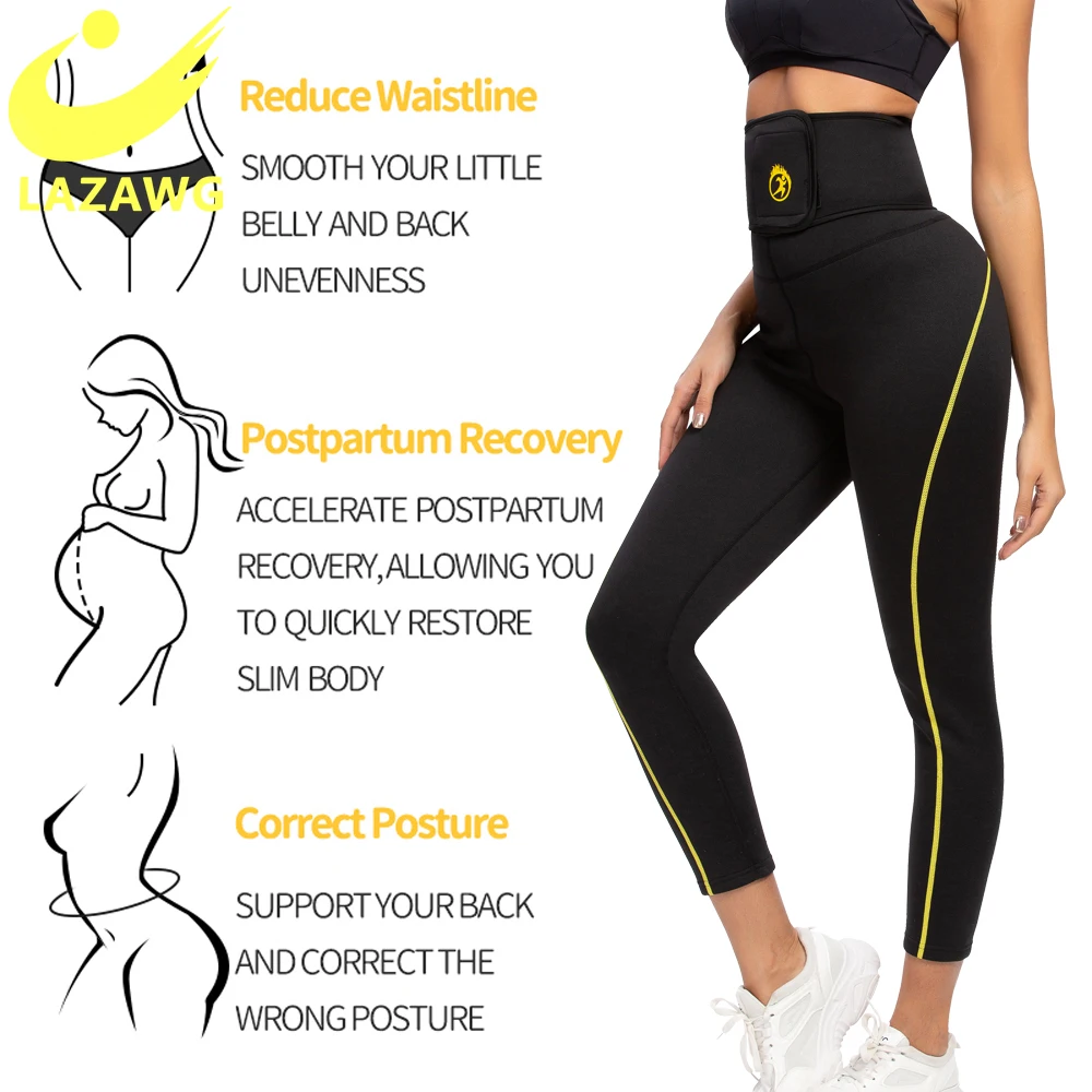 LAZAWG Women's Neoprene Sauna Slimming Trousers Gym Workout Hot Thermo Sweat Capris Leggings Body Shapers Waist Trainer Pant