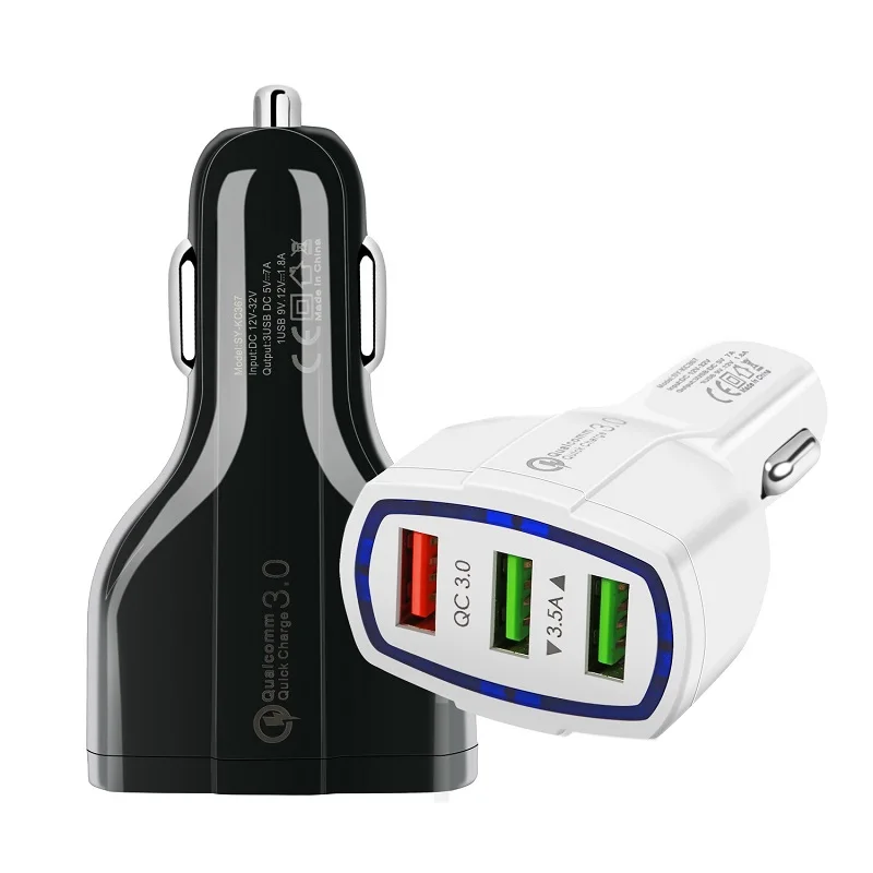 

100pcs Original 3 USB Car Charger Fast Charging For iPhone 12 13 Pro Samsung Xiaomi Redmi Mobile Phone Usb Fast Charging Adapter