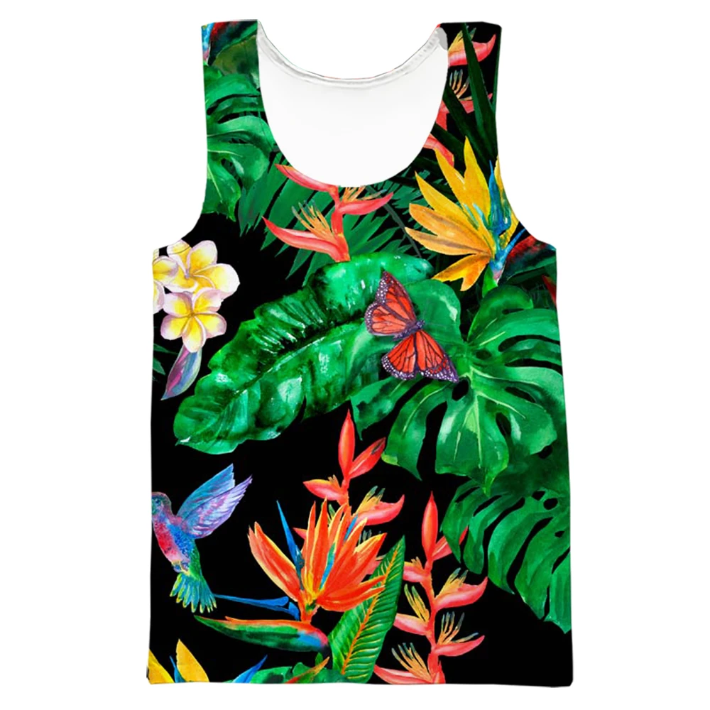 

CLOOCL Mens Tank Tops Hawaii Polynesian Tropical Plant Frangipani Leaves 3D Print Vests Polyester Sportswear Men Clothing