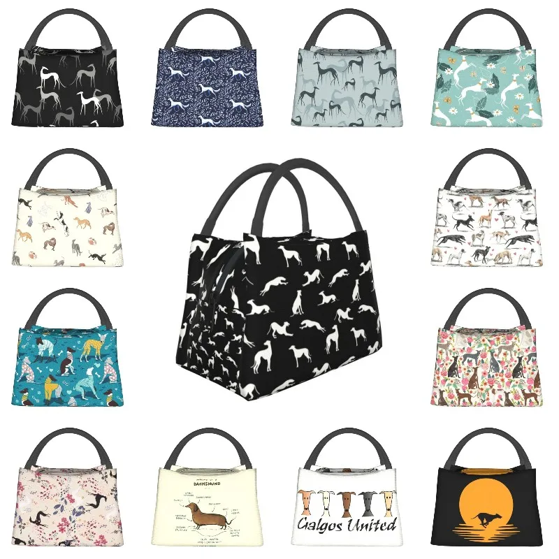 

Greyt Greyhound Silhouettes Insulated Lunch Tote Bag for Women Whippet Sighthound Dog Cooler Thermal Food Lunch Box Work Travel