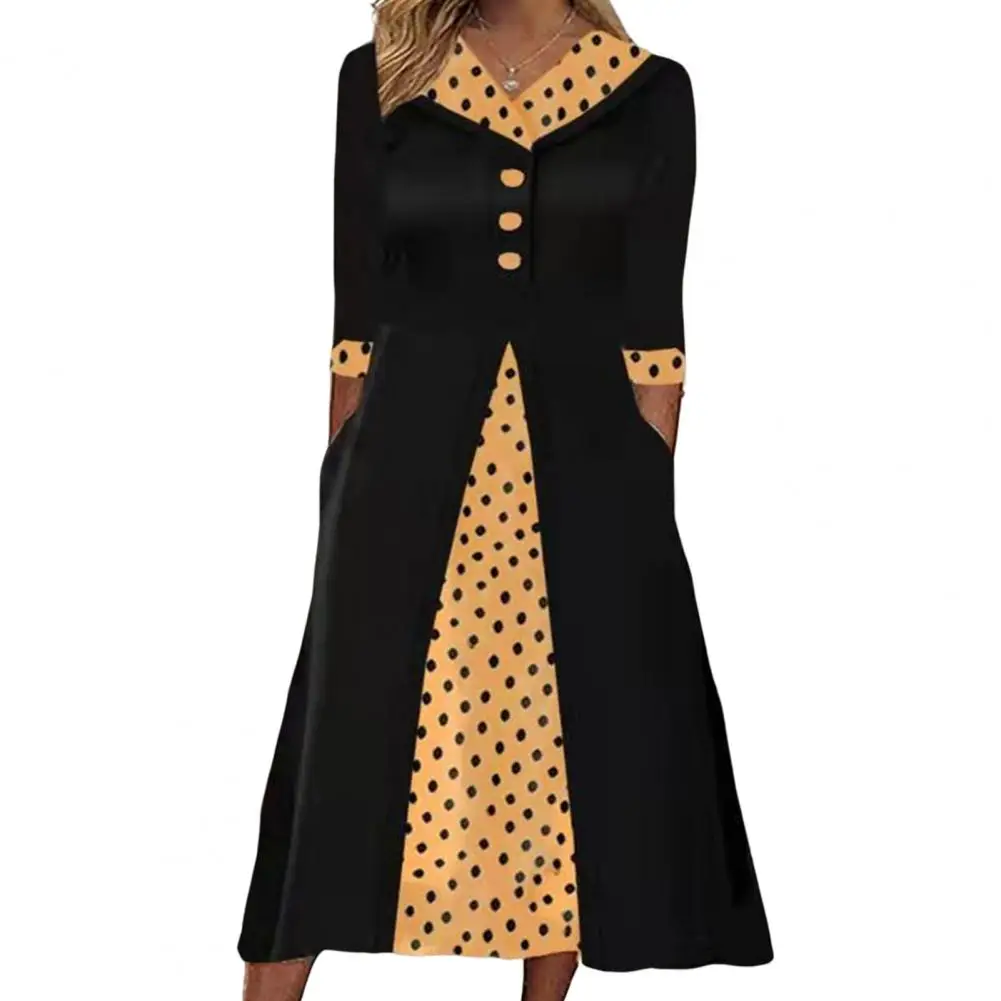 

Stylish Party Dress V-neck Calf Length Midi Dress Vintage Women Summer Dress