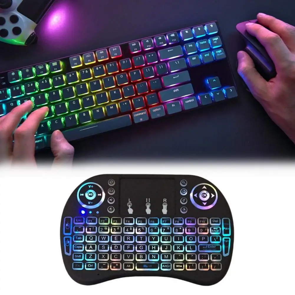 

Клавиатура I8 Mini Трехцветная Беспроводная с подсветкой, 2,4 ГГц