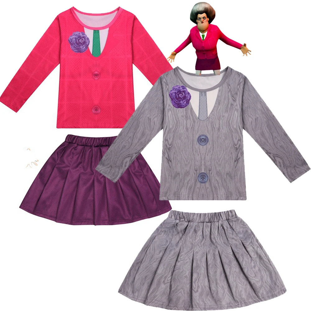 

Kids Sacry teacher Cosplay Halloween Costumes Funny Stage Performance Suit Tops+skirt Carnival Party Clothing Sets for Girls