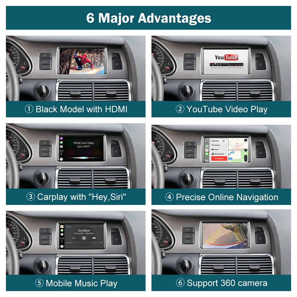 Беспроводной интерфейс Apple CarPlay Android для Audi Q7 2010-2015 с зеркальным соединением AirPlay -