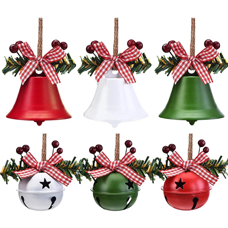 

6 Pcs Christmas Bells Ornaments Christmas Jingle Bells Craft Bells Star Cutouts Christmas Anniversary Bells with Berry