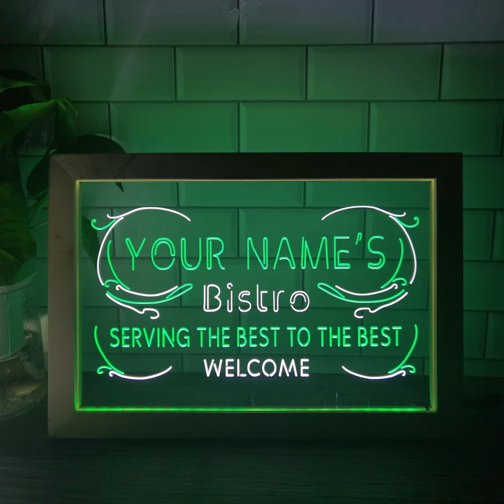 

Name Personalized Custom Best Bistro Beer Dual Color LED Neon Sign Photo Frame Bedroom Desk 3D Night Light