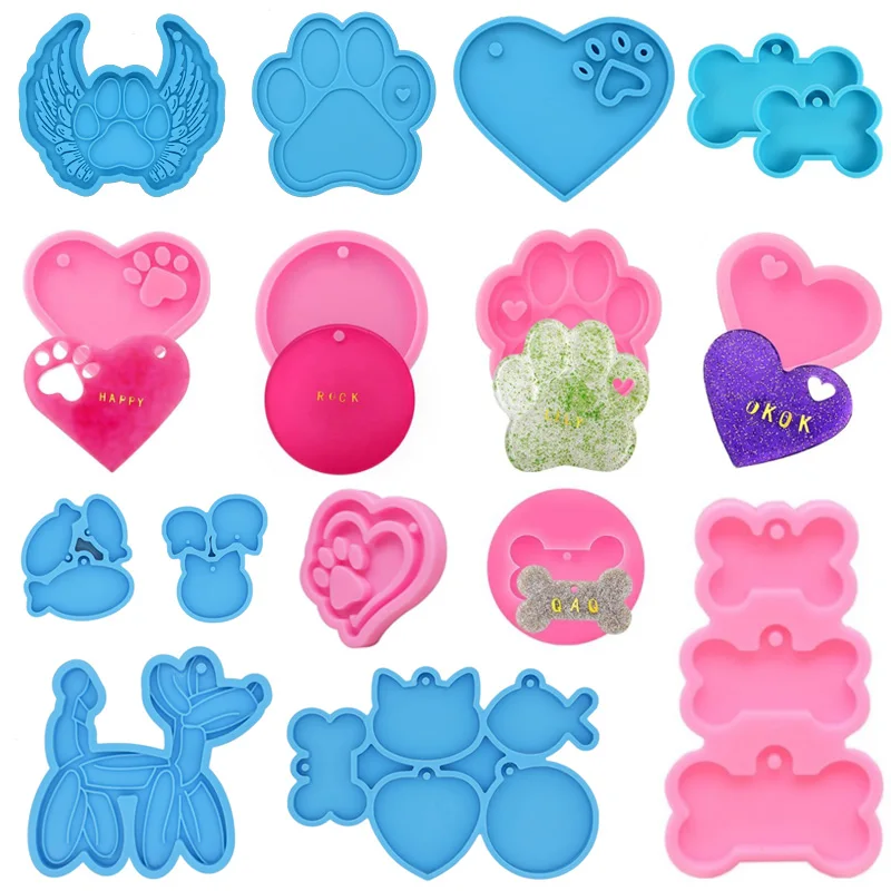 

Dog Cat Bone Shape Hang Tag Silicone Mould DIY Casting Key Chain Pendant Crystal Epoxy Resin Mould Craft Jewellery Making Tool