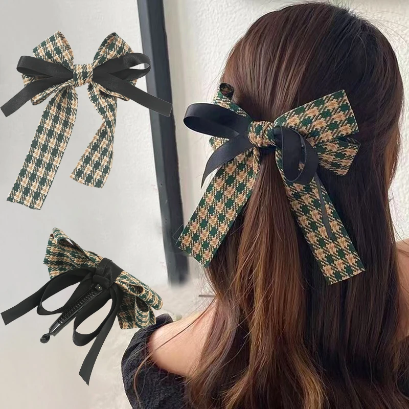 

Женские винтажные зеленые заколки для волос в виде гусиных лапок с бантом