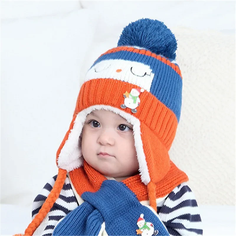 

2Pcs/Set Cute Winter Baby Hat Scarf Cotton Knitted Baby Caps Girls&Boys Infant Bonnet Kids Cap Toddler Accessory