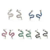 kissitty 5 pairs mixed color snake shape brass micro pave cubic zirconia stud earrings for women diy jewelry findings gift
