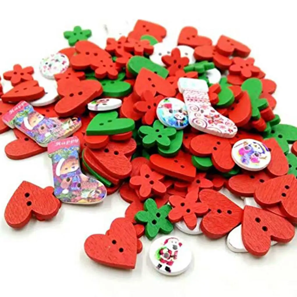 

Mixed Color 2 Holes Wooden Button Set Heart Round Flower Socks Shape Handmade DIY Crafts Accessories