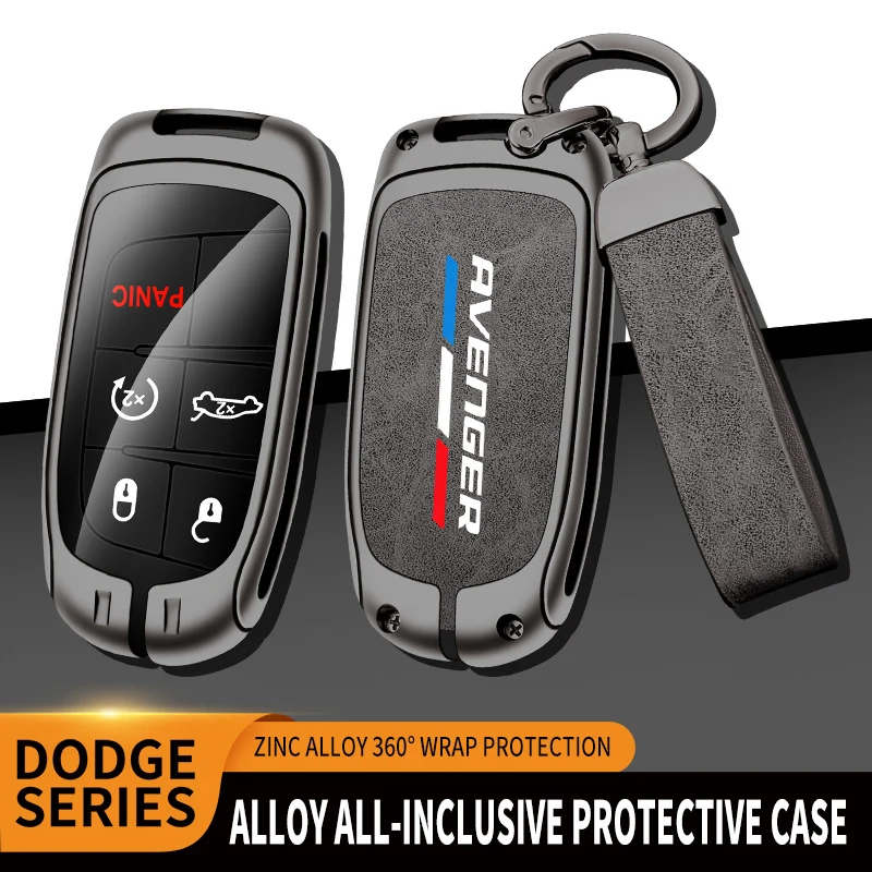

New Auto TPU Zinc Alloy Key Case Bag For Dodge AVENGER Logo Car Key Chain Car Metal Key Shell Interior Decoration Accessories