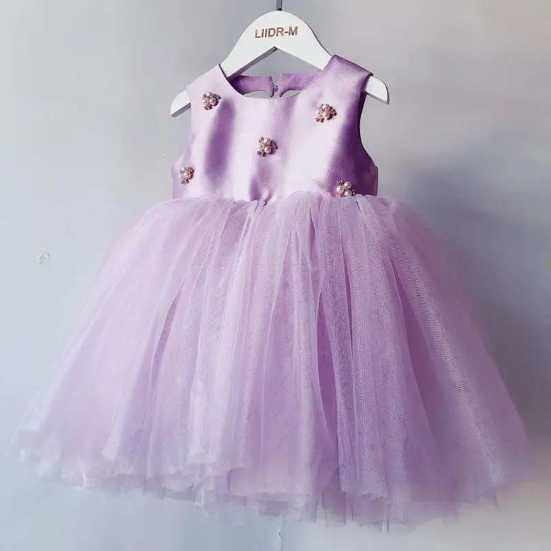 

2023 Bridesmaid Dress for Girl Banquet Dresses for Baby Girls Infant Beading Tulle Ball Gowns Clothes for First Holy Communion