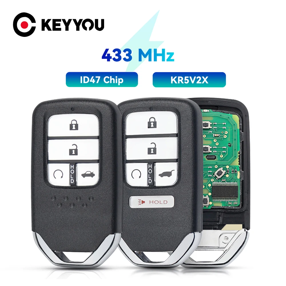 

KEYYOU Car Remote Key For Honda Civic Accord C-RV 2014-2017 KR5V2X ID47 433MHz Replacement Keyless Go Smart Card