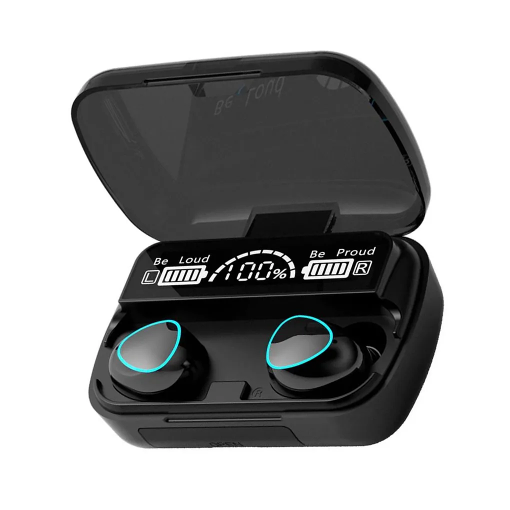 

1 2 3 Wireless Earphones LED Display Bluetooth-compatible 5 1 Headphones Automatic Pairing Sports Headset Headphone M10 Black