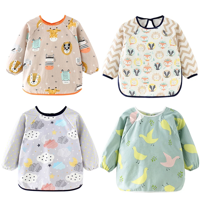 

Baby Items Baby Bibs Cotton Waterproof Infant Bib Full Sleeve Gown Children Long Sleeve Apron Coverall Feeding Drawing Bibs