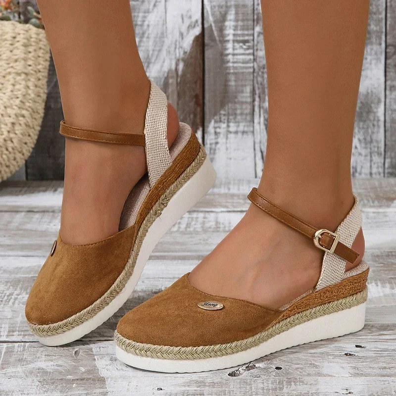 

Hot Sales Closed Toe Wedge Sandals for Women Summer Buckle Strap Gladiator Shoes Woman Fashion Espadrilles Platform 2023