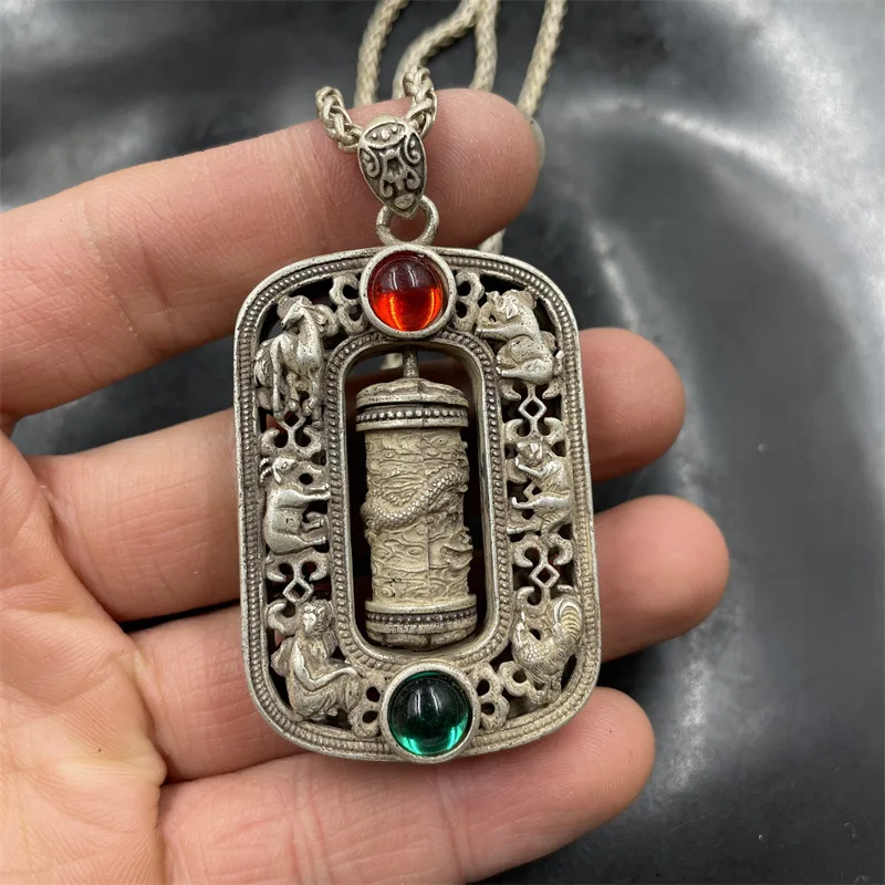 Тибетское серебряное ожерелье с двойным драконом