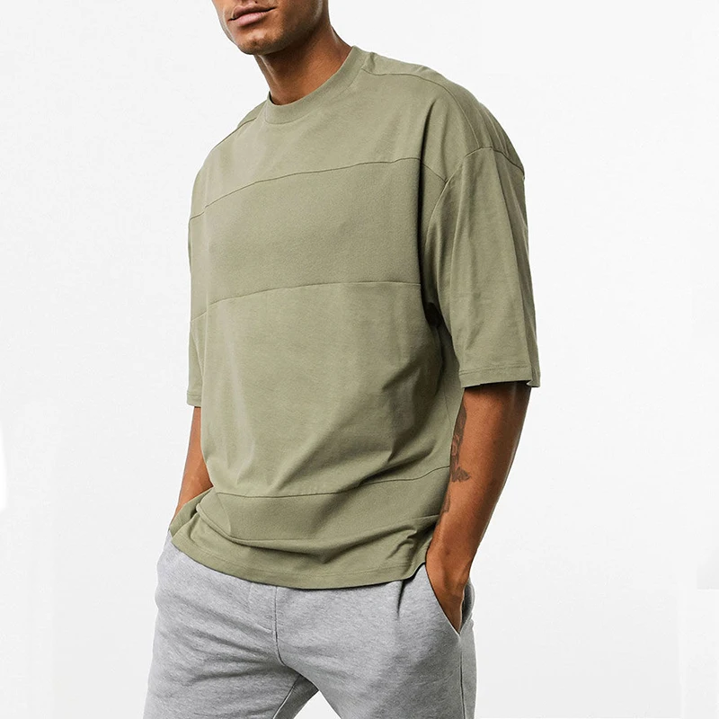 

2022 New Men's Solid Color Half-sleeve Loose Fitness T-shirt Causl Fashion Half Sleeve Splicing Top Round Neck Summer Top Tshirt