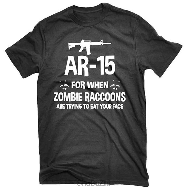 

drop shipping summer Zombie Raccoons AR-15 Pro Gun Funny men T-shirt fashion hip-hop cool mens tshirt cotton print tees and tops