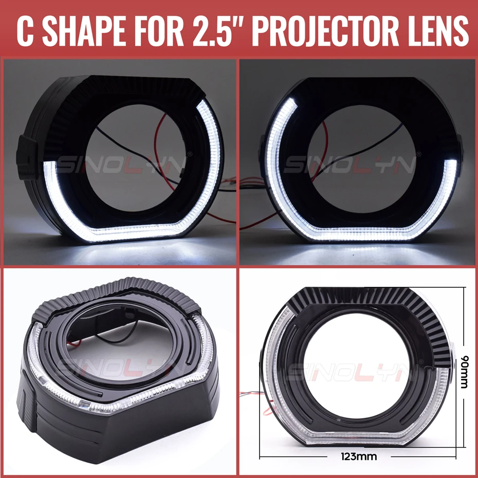 

Sinolyn 2,5/3,0 дюймовые черные кожухи Angel Eyes LED DRL Чехлы для линз проектора фар для Hella 3R/Koito Q5 Halo ободки,маска для линзы 3 дюйма