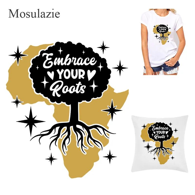 embrace your roots africa map iron on stickers for clothes vinyl designs iron-on applique for t-shirts  jean jacket decals