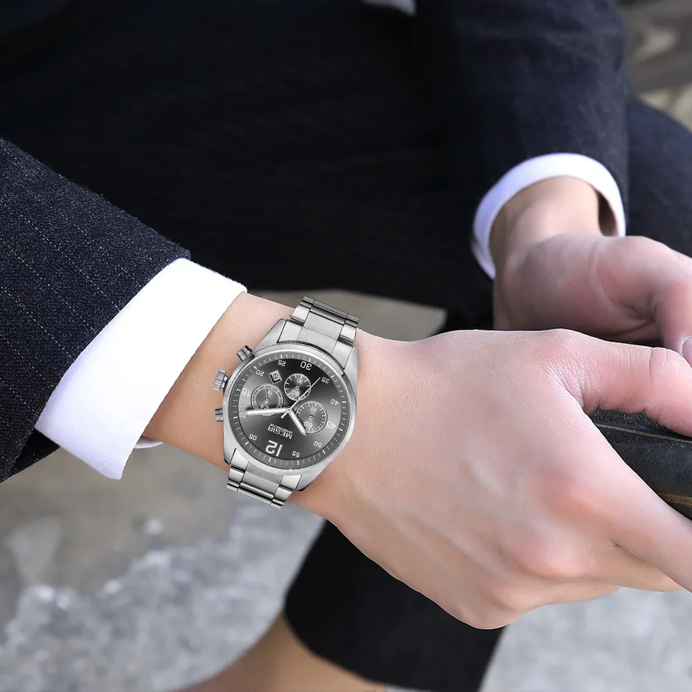 Часы наручные MEGIR мужские с хронографом брендовые деловые повседневные