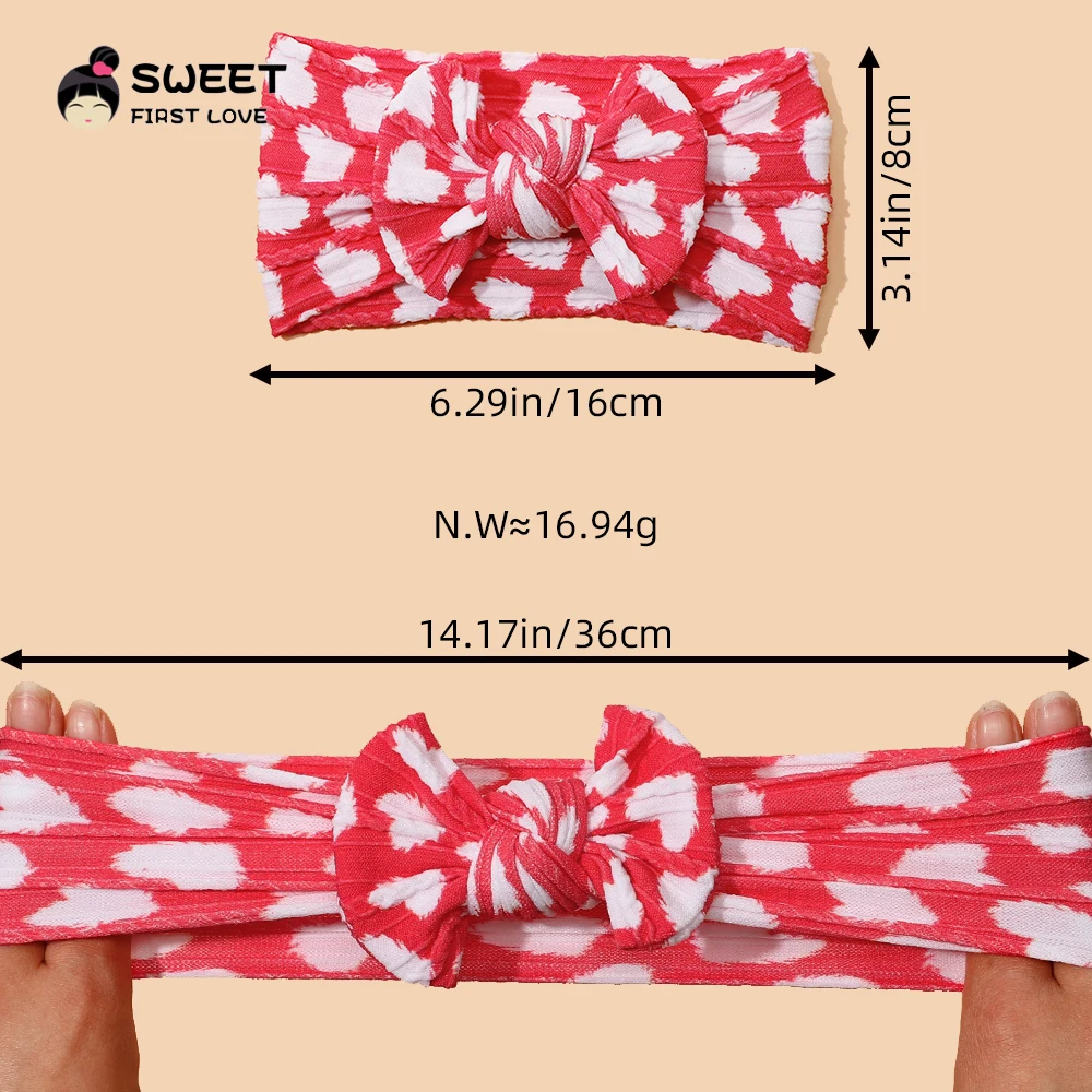 Детская нейлоновая повязка на голову с принтом сердца и бантом мягкая эластичная